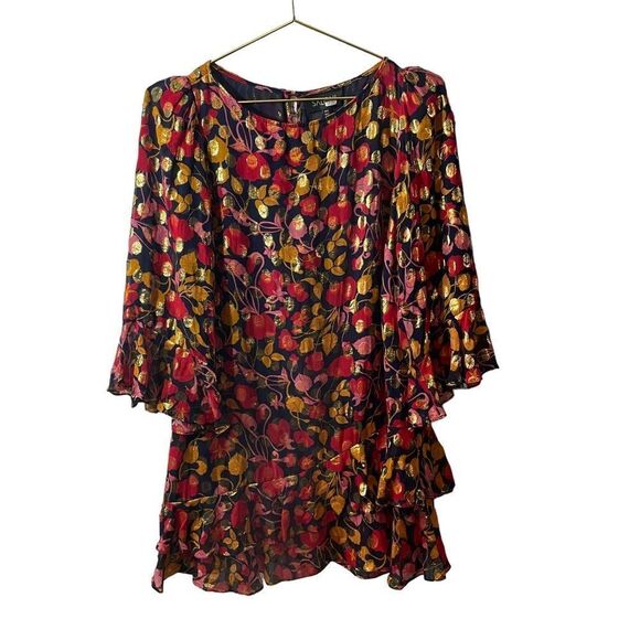 SALONI Floral Tiered A Line Mini Dress Size 2 - Picture 2 of 13